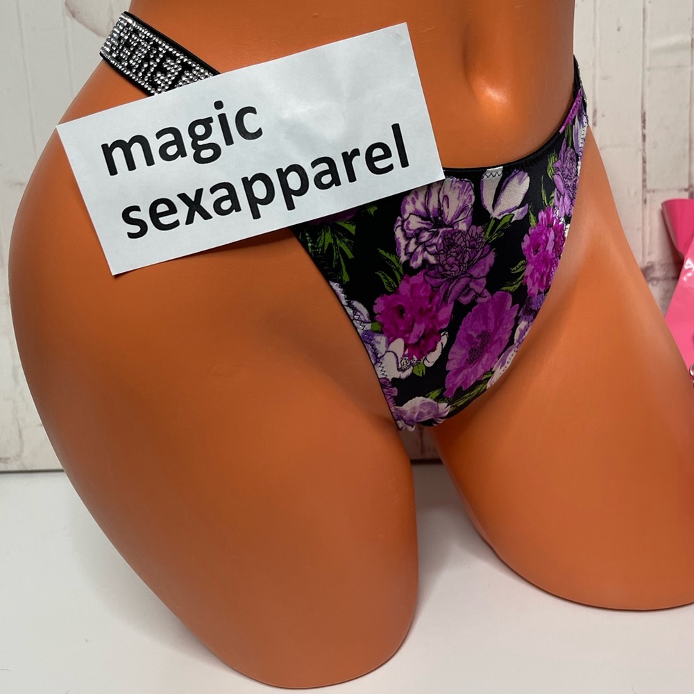 VS S M L XL SHINE STRAP LOGO BOMBSHELL THONG SMOOTH PANTY FLORAL